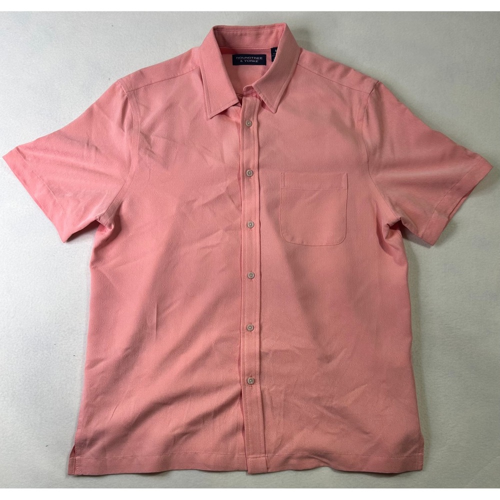 Roundtree & Yorke Mens Coral Pink Modal Blend Textured Short Sleeve Shirt M